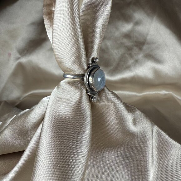 Handmade Silver Rainbow Moonstone Ring Round Natural Gemstone Jewelry Size 6 - Picture 2 of 5